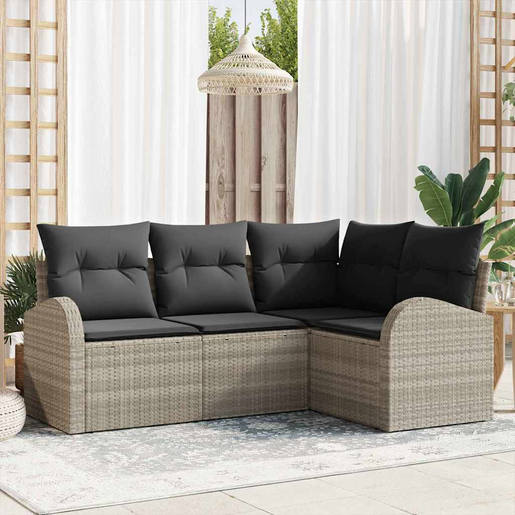 vidaXL Gartensofa-set mit Kissen 4 pcs Hellgrau Poly-Rattan