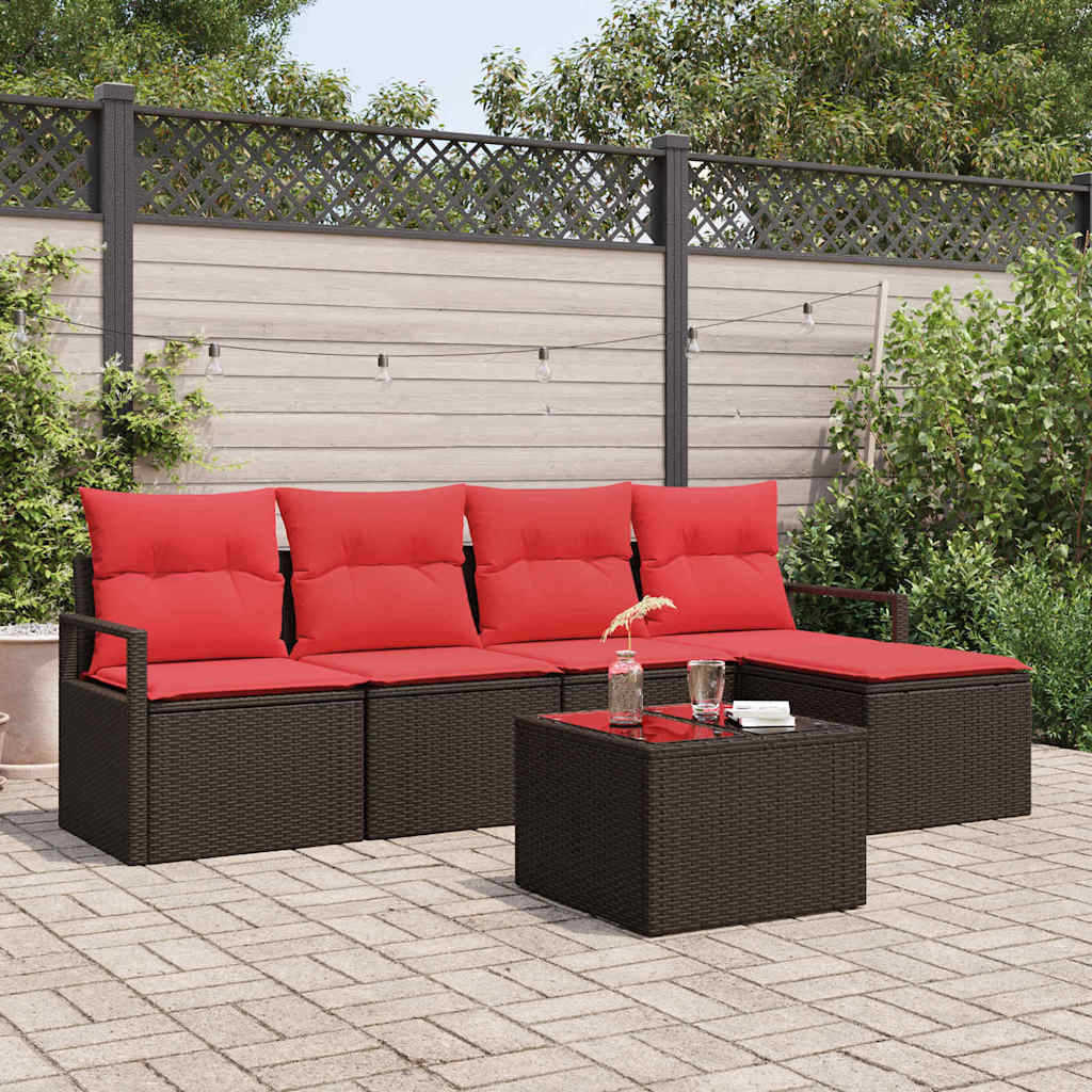 vidaXL Sofa Set mit Kissen 6 pcs Braun und Rot Poly-Rattan