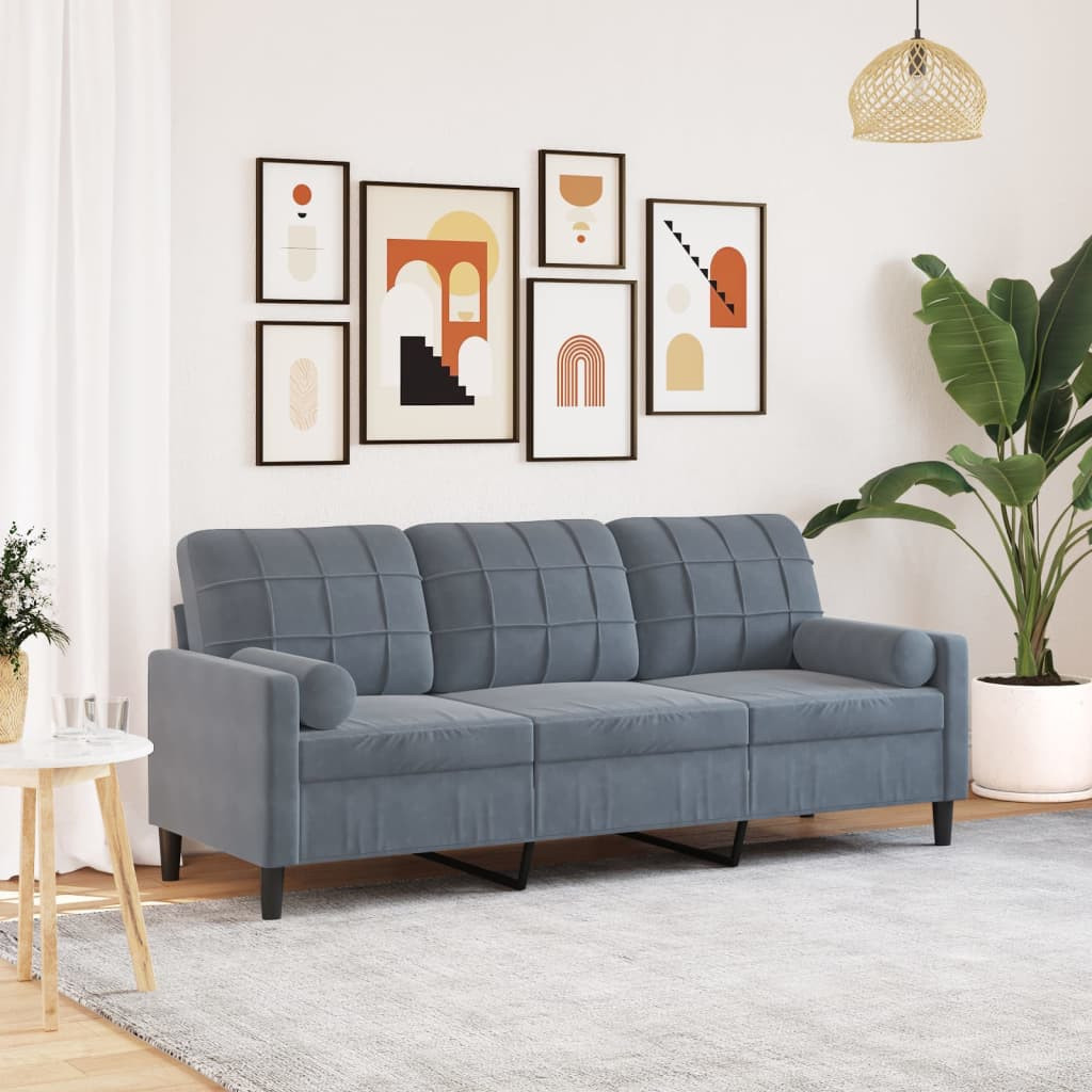 vidaXL 3-Sitzer-Sofa mit Zierkissen Dunkelgrau 180 cm Samt