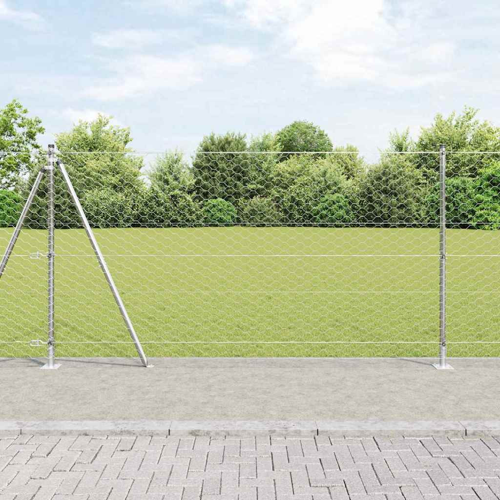 vidaXL Sechseckzaun mit Betonsockel 25 x 1,2 m Verzinkter Stahl Silber
