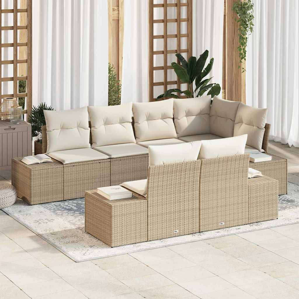 vidaXL Gartensofa-set mit Speicher 7 pcs Beige und Creme Poly-Rattan