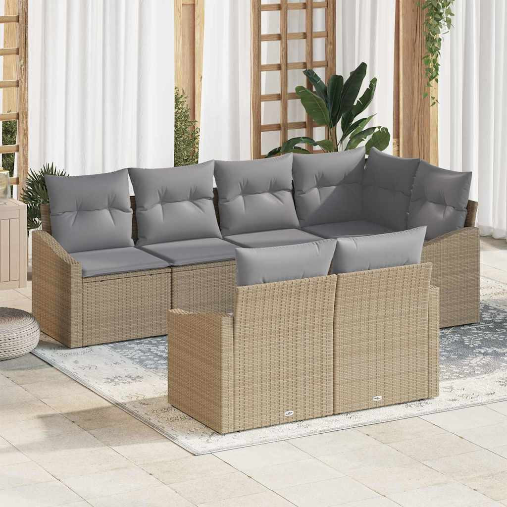 vidaXL Gartensofa-set mit Kissen 7 pcs Beige und Hellgrau Poly-Rattan