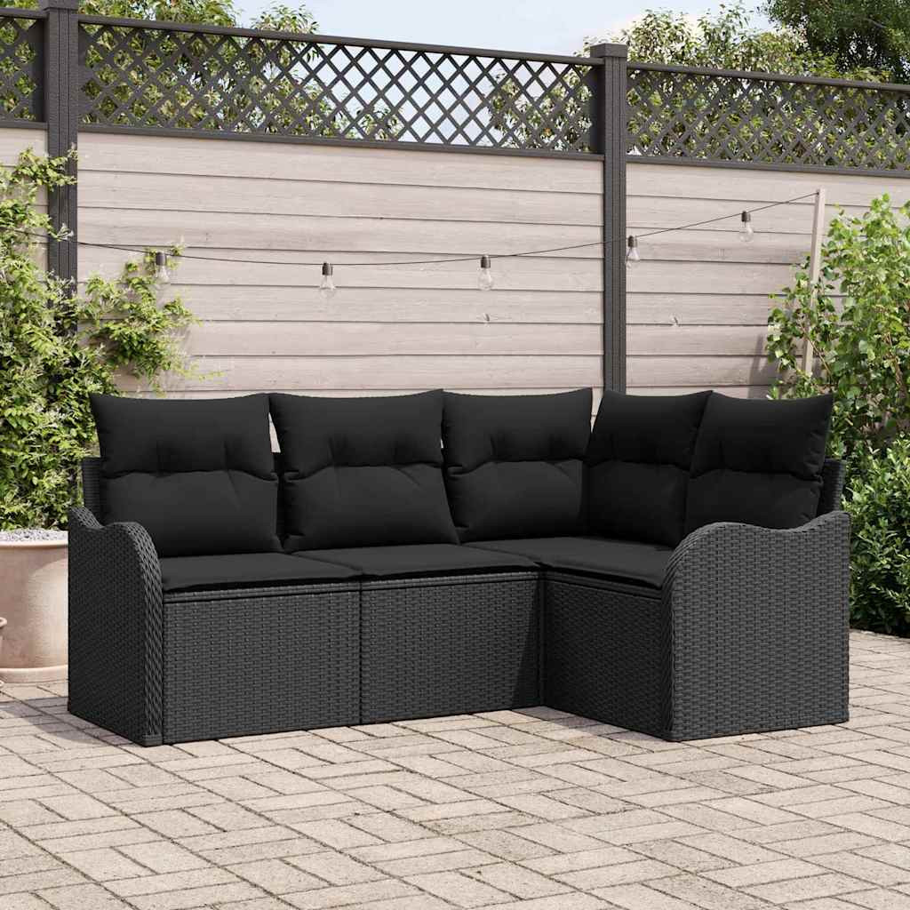 vidaXL Gartensofa-set mit Speicher 4 pcs Schwarz Poly-Rattan