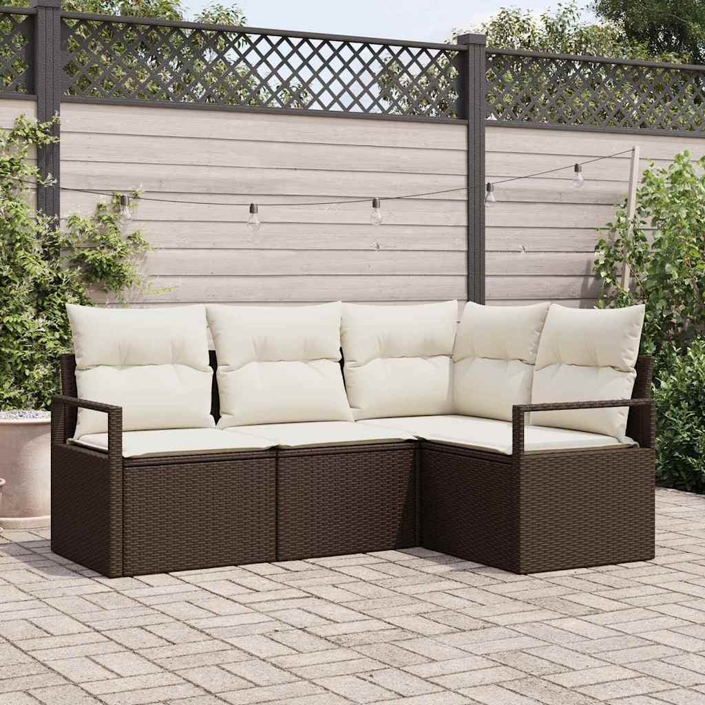 vidaXL Sofa Set mit Kissen 4 pcs Braun und Creme Poly-Rattan