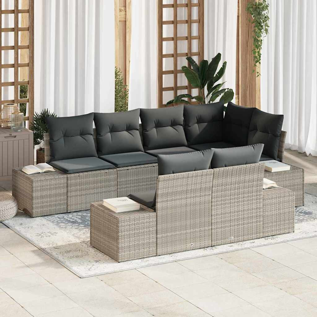 vidaXL Gartensofa-set mit Speicher 7 pcs Hellgrau Poly-Rattan