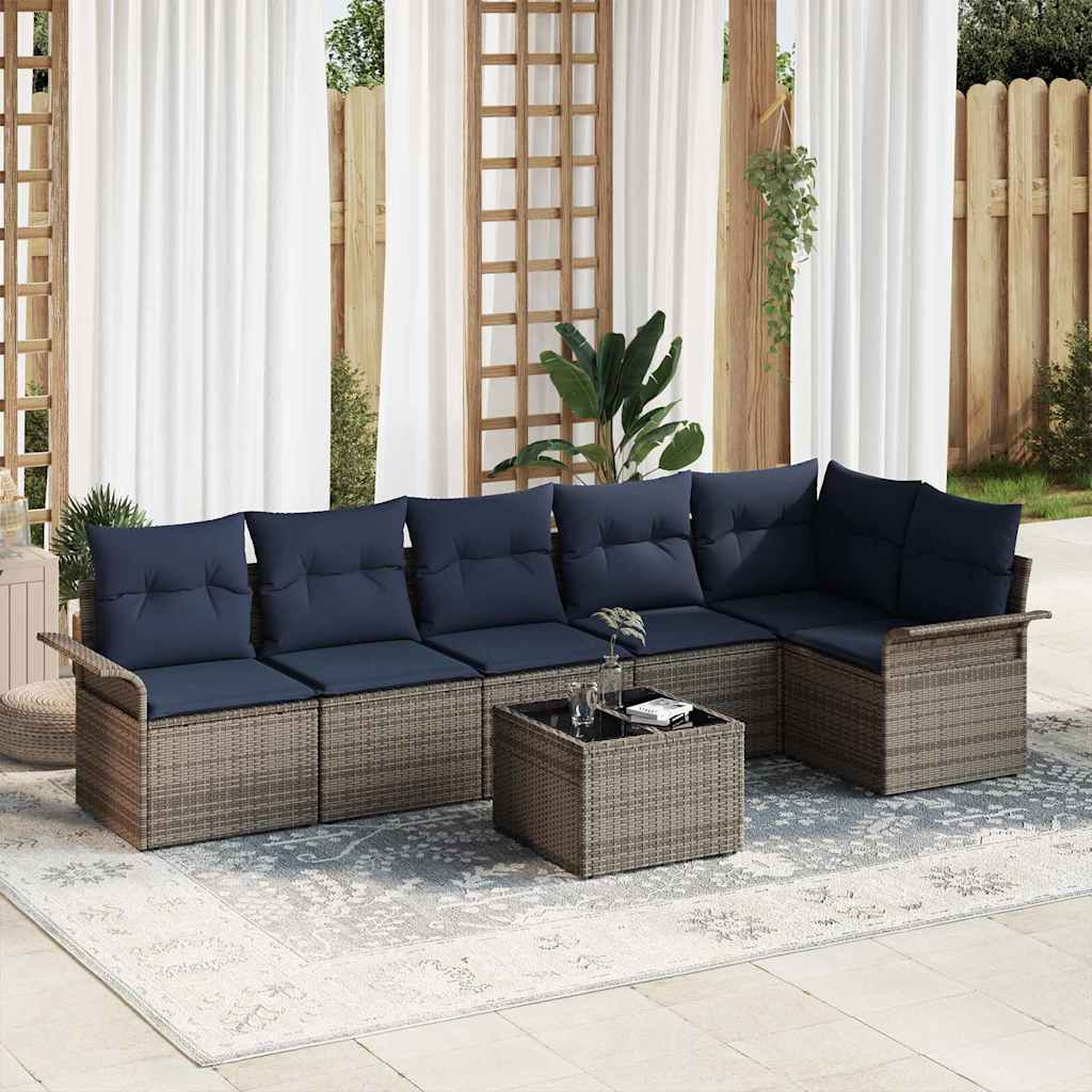 vidaXL Gartensofa-set mit Speicher 7 pcs Grau Poly-Rattan