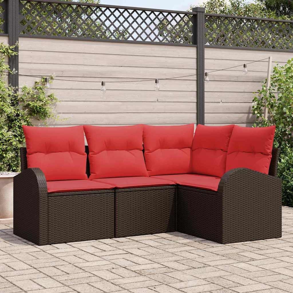 vidaXL Gartensofa-set mit Kissen 4 pcs Braun und Rot Poly-Rattan