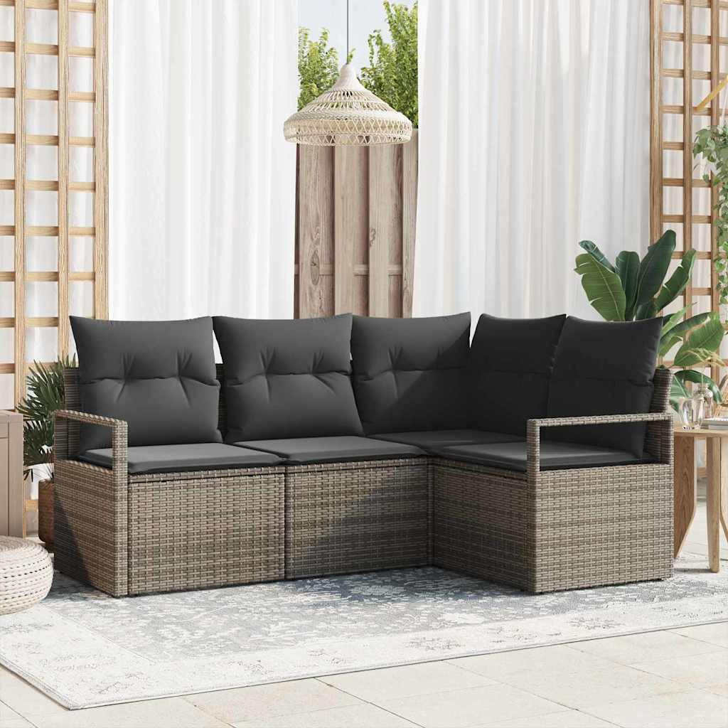 vidaXL Sofa Set mit Kissen mit Speicher 4 pcs Grau Poly-Rattan