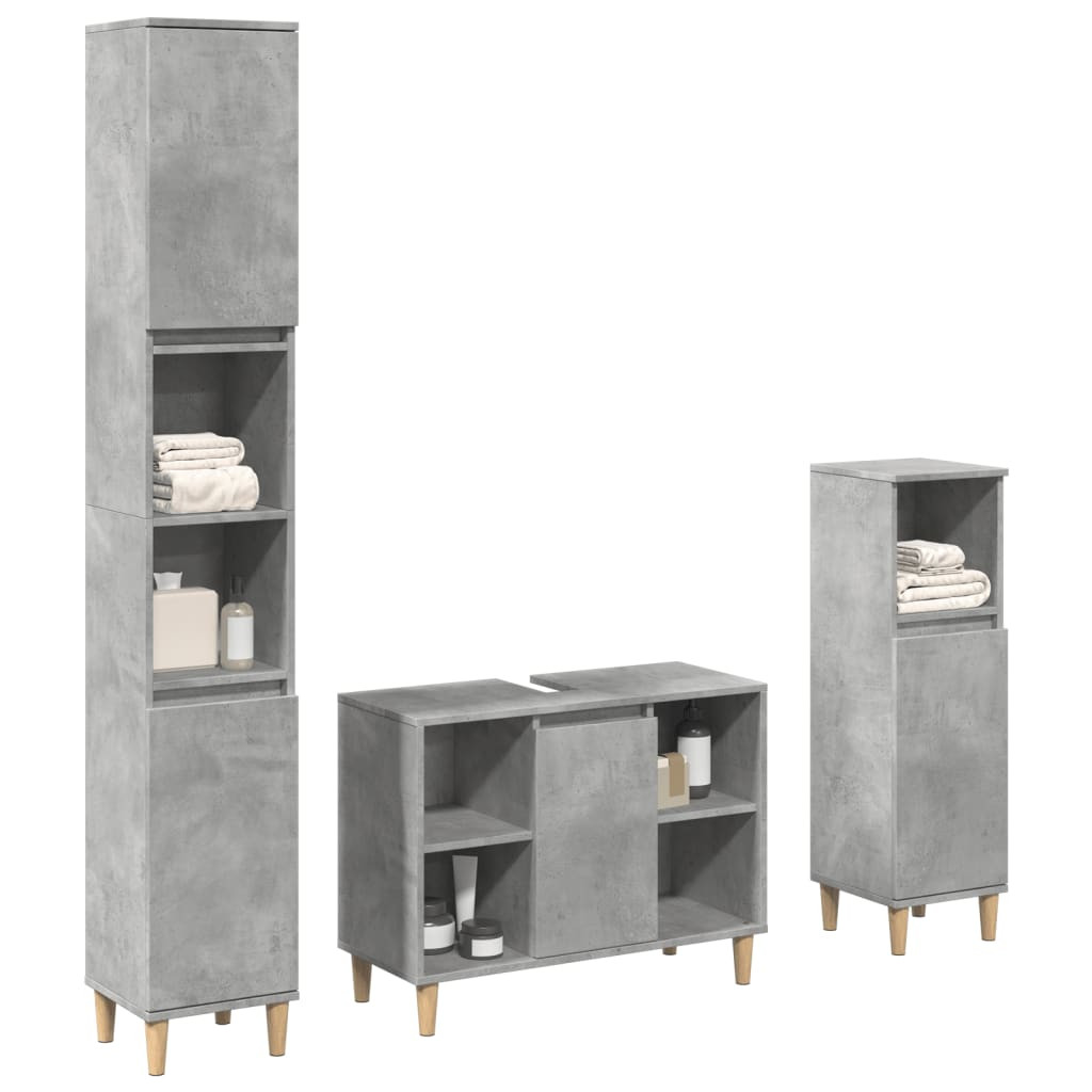 vidaXL 3-tlg. Badmöbel-Set Betongrau Holzwerkstoff