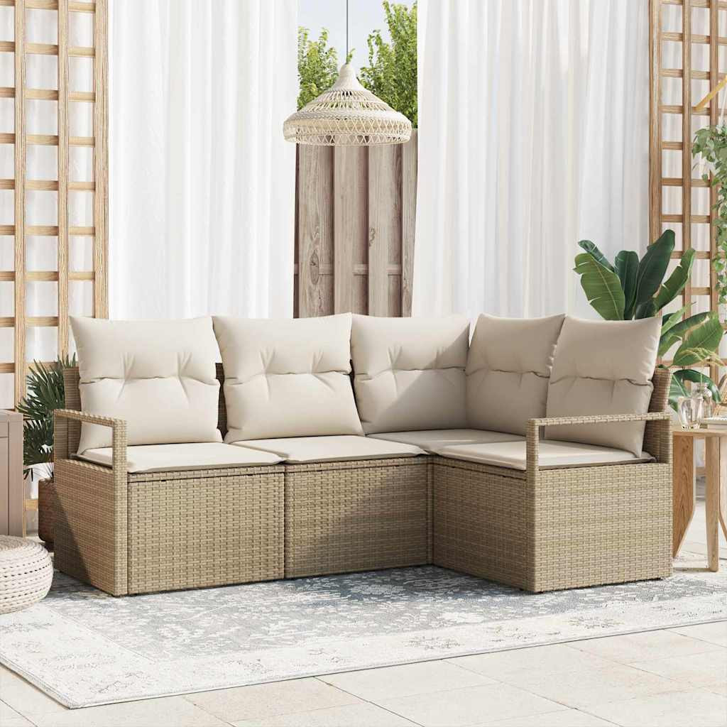 vidaXL Sofa Set mit Kissen 4 pcs Beige und Creme Poly-Rattan