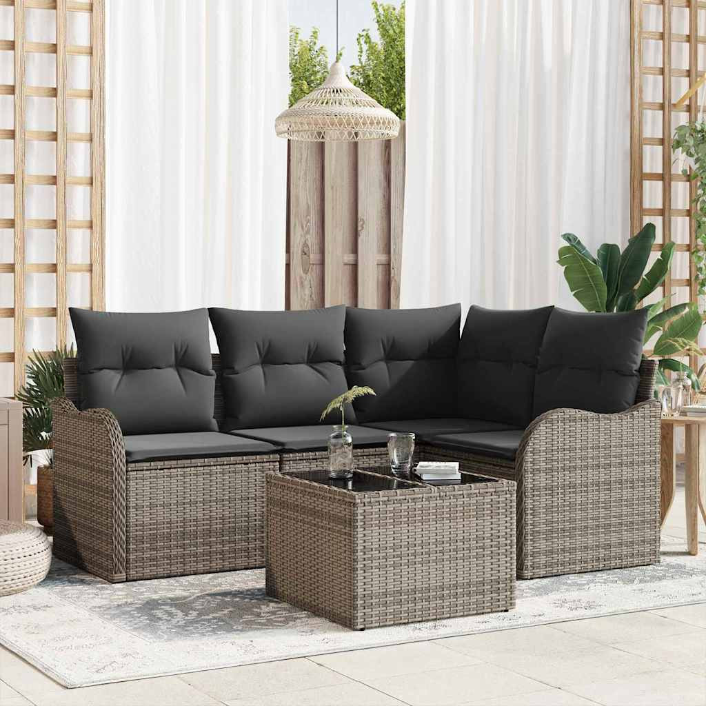 vidaXL Gartensofa-set mit Speicher 5 pcs Schwarz Poly-Rattan