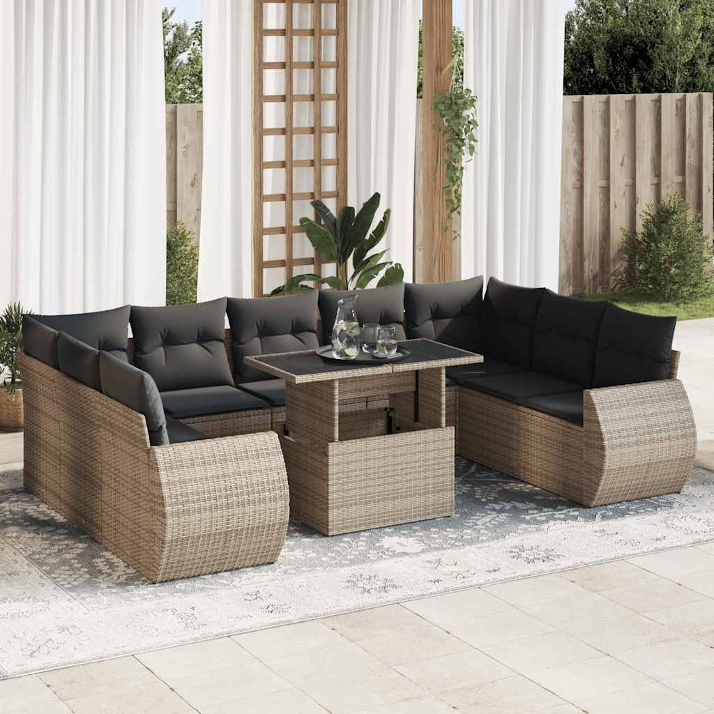 vidaXL 10-tlg. Garten-Sofagarnitur mit Kissen Grau Poly Rattan