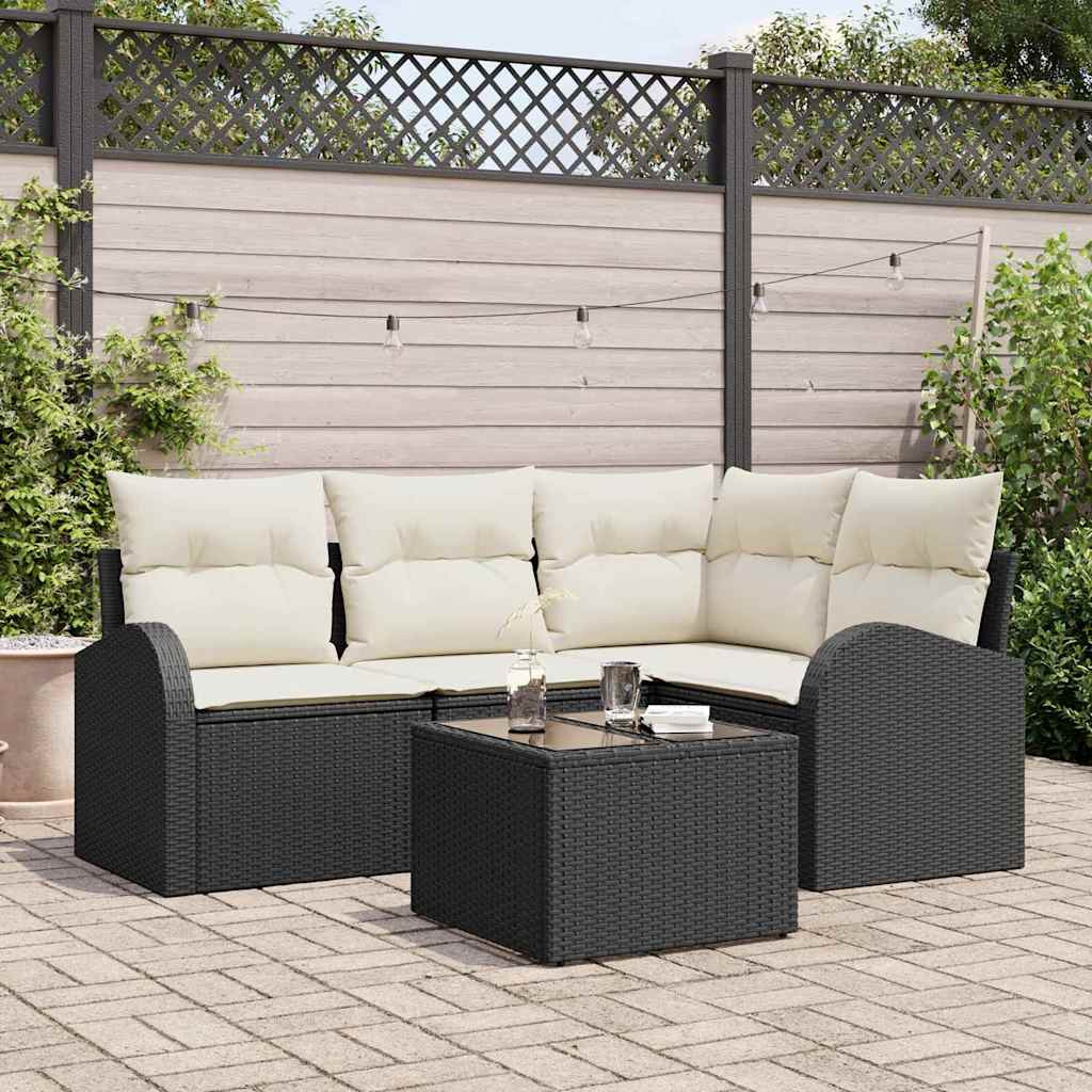vidaXL Gartensofa-set mit Kissen 5 pcs Schwarz und Weiß Poly-Rattan