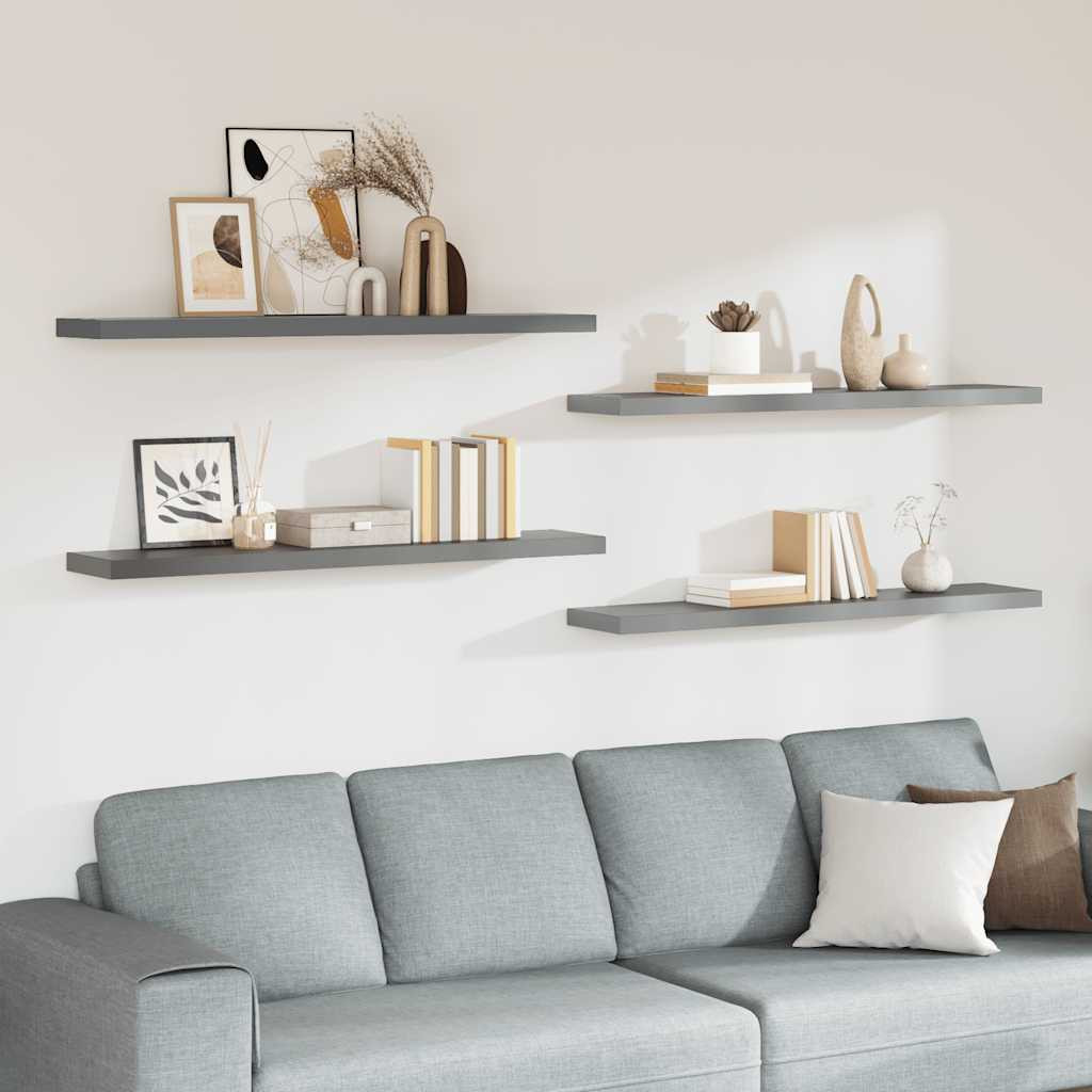 vidaXL Schwebende Wandregale 4 Stk. Grau 120x23,5x3,8 cm MDF