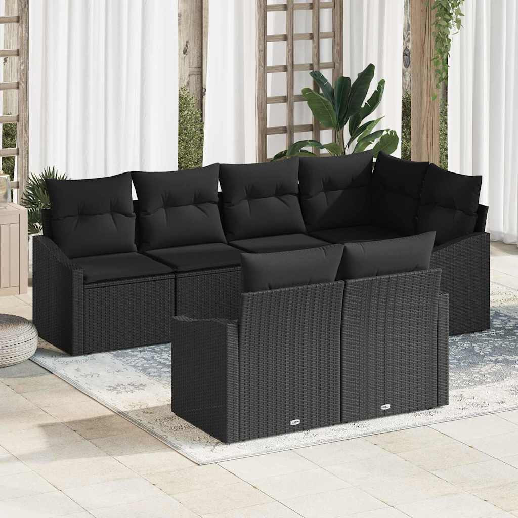 vidaXL Gartensofa-set mit Kissen 7 pcs Schwarz Poly-Rattan