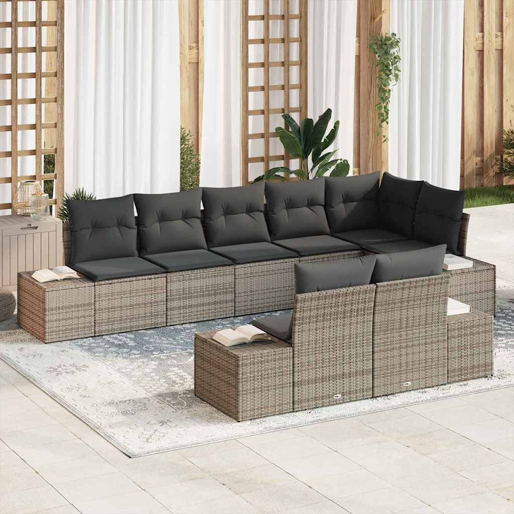 vidaXL Gartensofa-set mit Speicher 8 pcs Grau Poly Rattan