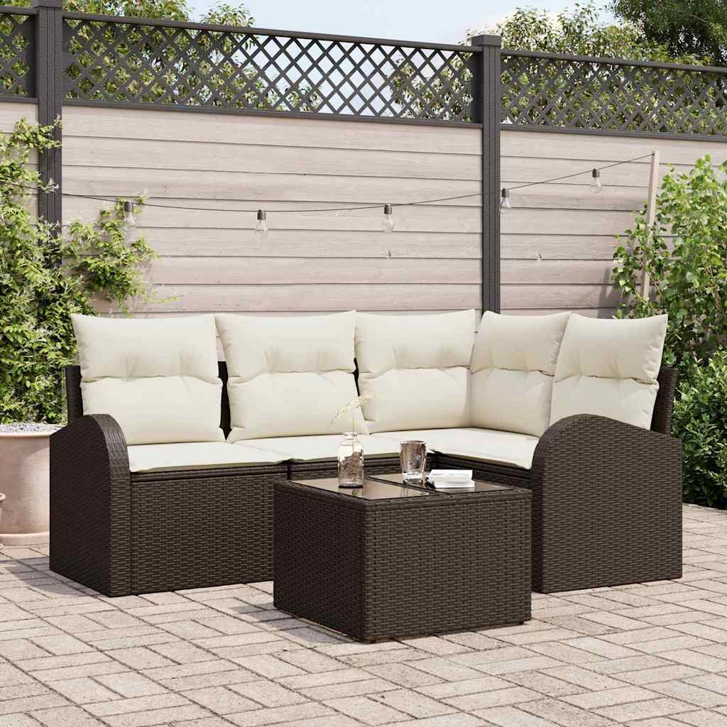vidaXL Gartensofa-set mit Kissen 5 pcs Braun und Weiß Poly-Rattan