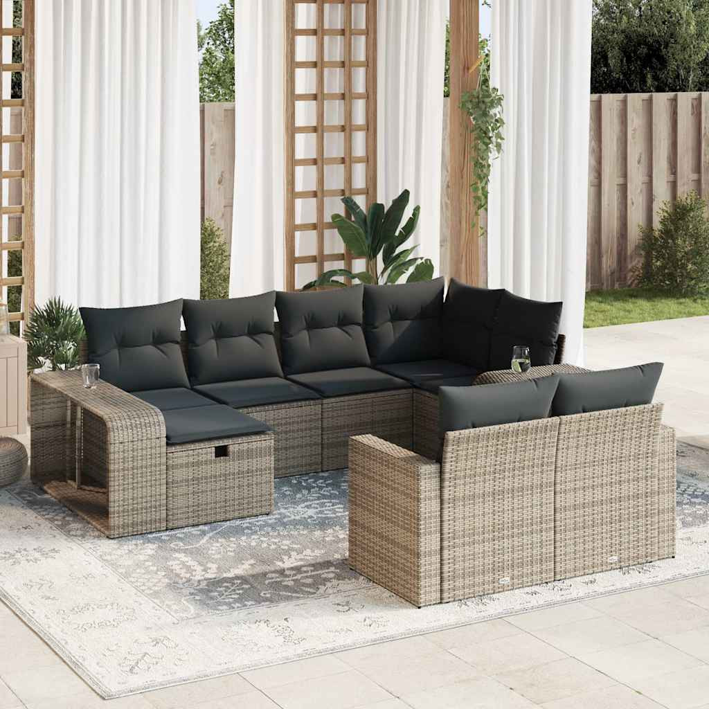vidaXL 10-tlg. Garten-Sofagarnitur mit Kissen Grau Poly Rattan