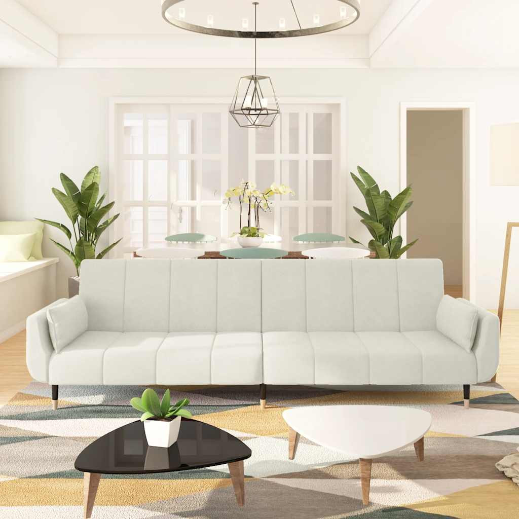 vidaXL Schlafsofa 2-Sitzer mit 2 Kissen Creme Samt
