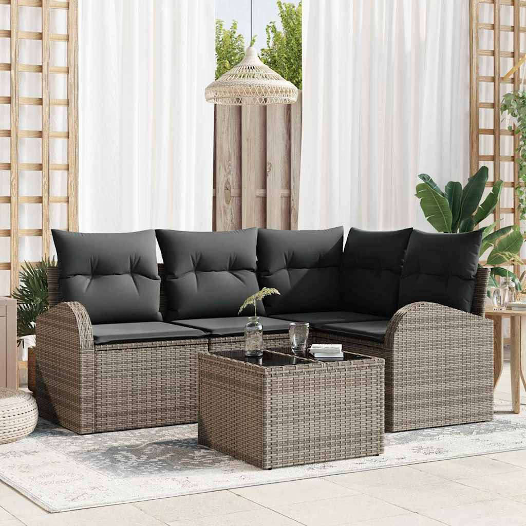 vidaXL Gartensofa-set mit Kissen mit Speicher 5 pcs Grau Poly-Rattan