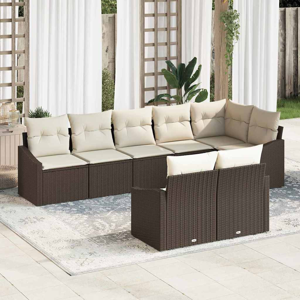 vidaXL Gartensofa-set mit Kissen 8 pcs Braun und Weiß Poly-Rattan