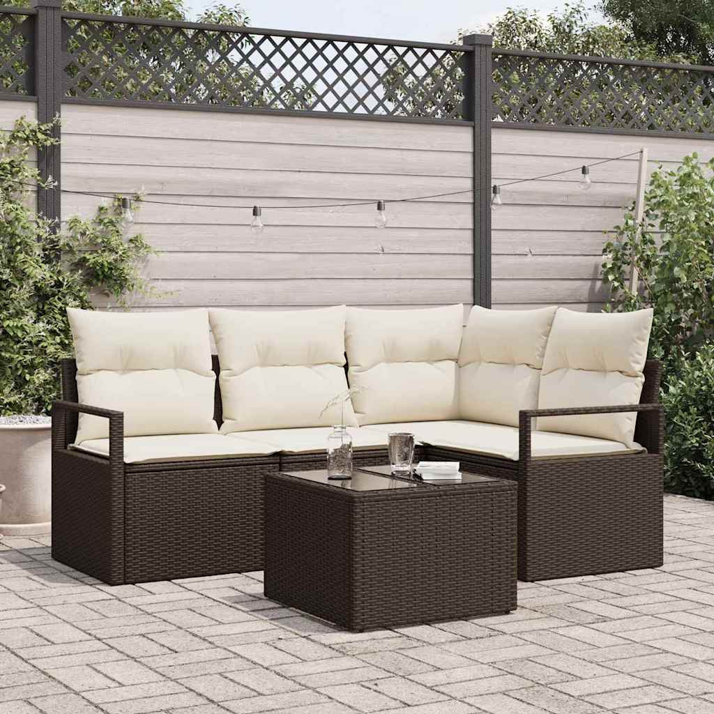 vidaXL Sofa Set mit Kissen 5 pcs Braun und Creme Poly-Rattan
