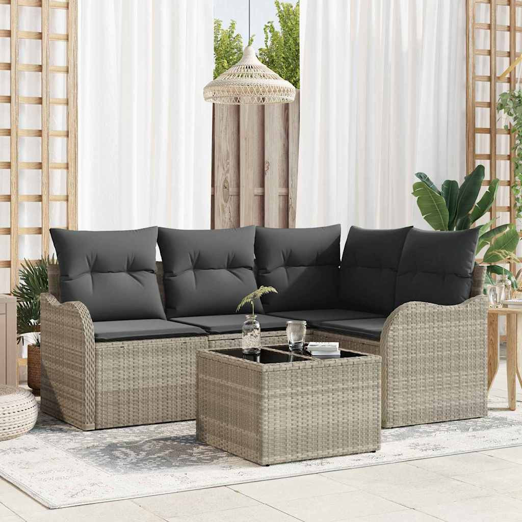 vidaXL Gartensofa-set mit Speicher 5 pcs Grau Poly-Rattan