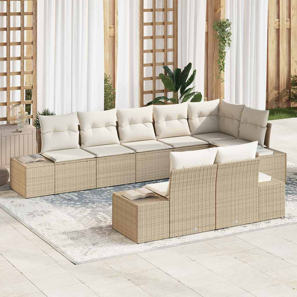 vidaXL Gartensofa-set mit Speicher 8 pcs Beige und Creme Poly Rattan