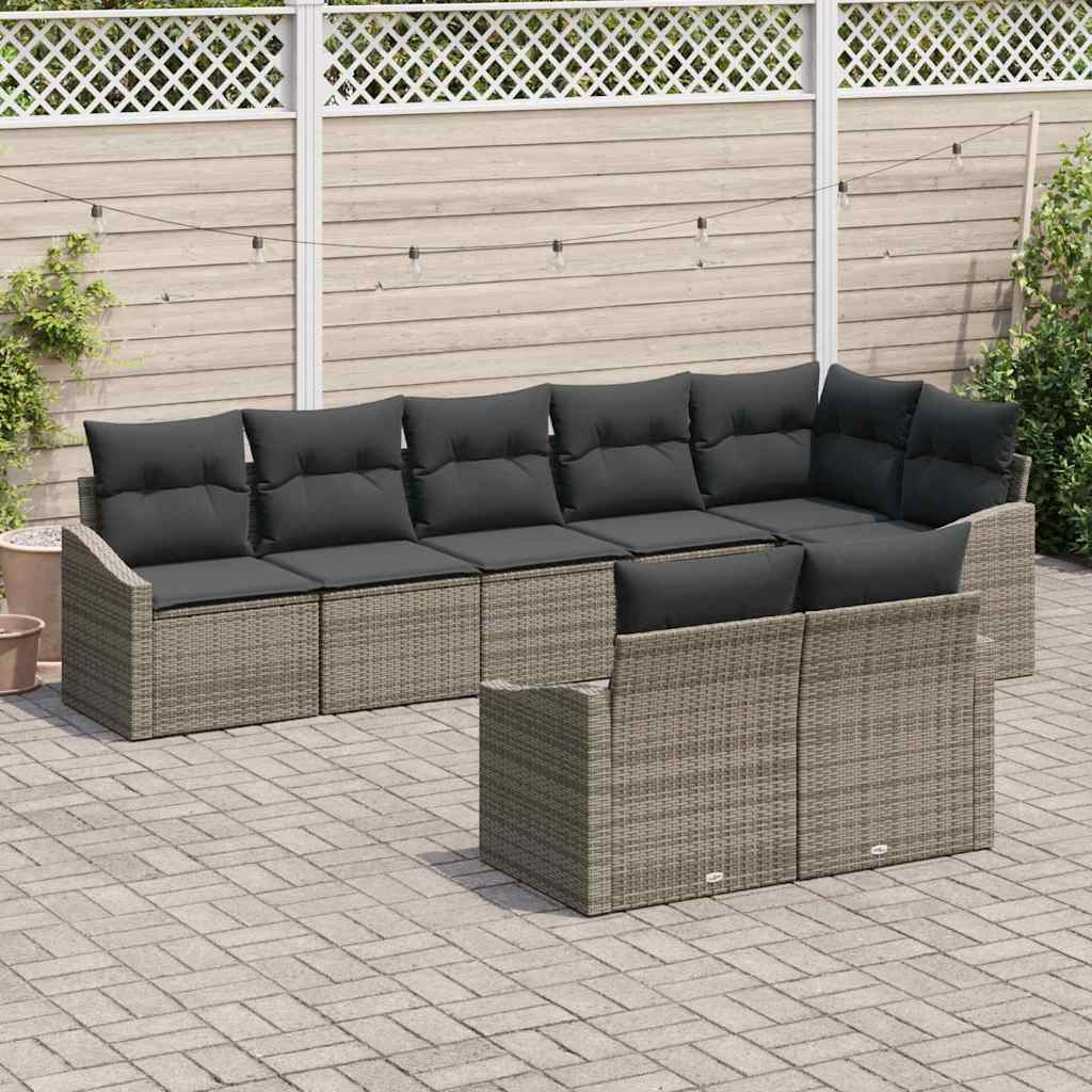 vidaXL Gartensofa-set mit Kissen mit Speicher 8 pcs Grau Poly-Rattan