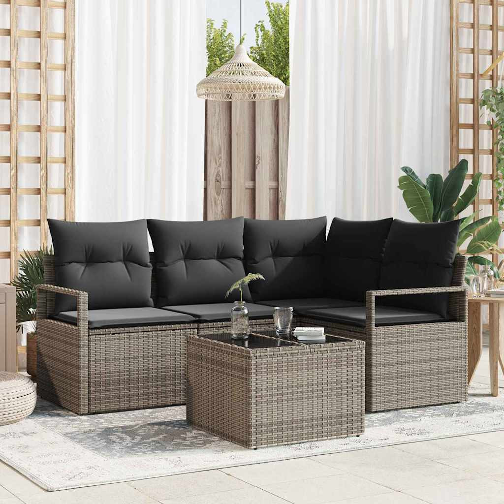 vidaXL Sofa Set mit Kissen mit Speicher 5 pcs Hellgrau Poly-Rattan