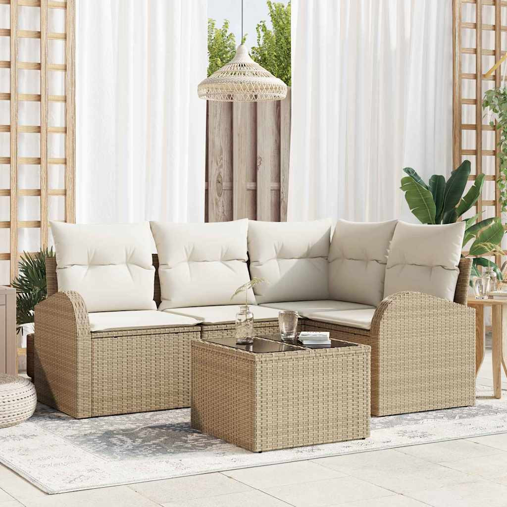 vidaXL Gartensofa-set mit Kissen 5 pcs Beige und Weiß Poly-Rattan
