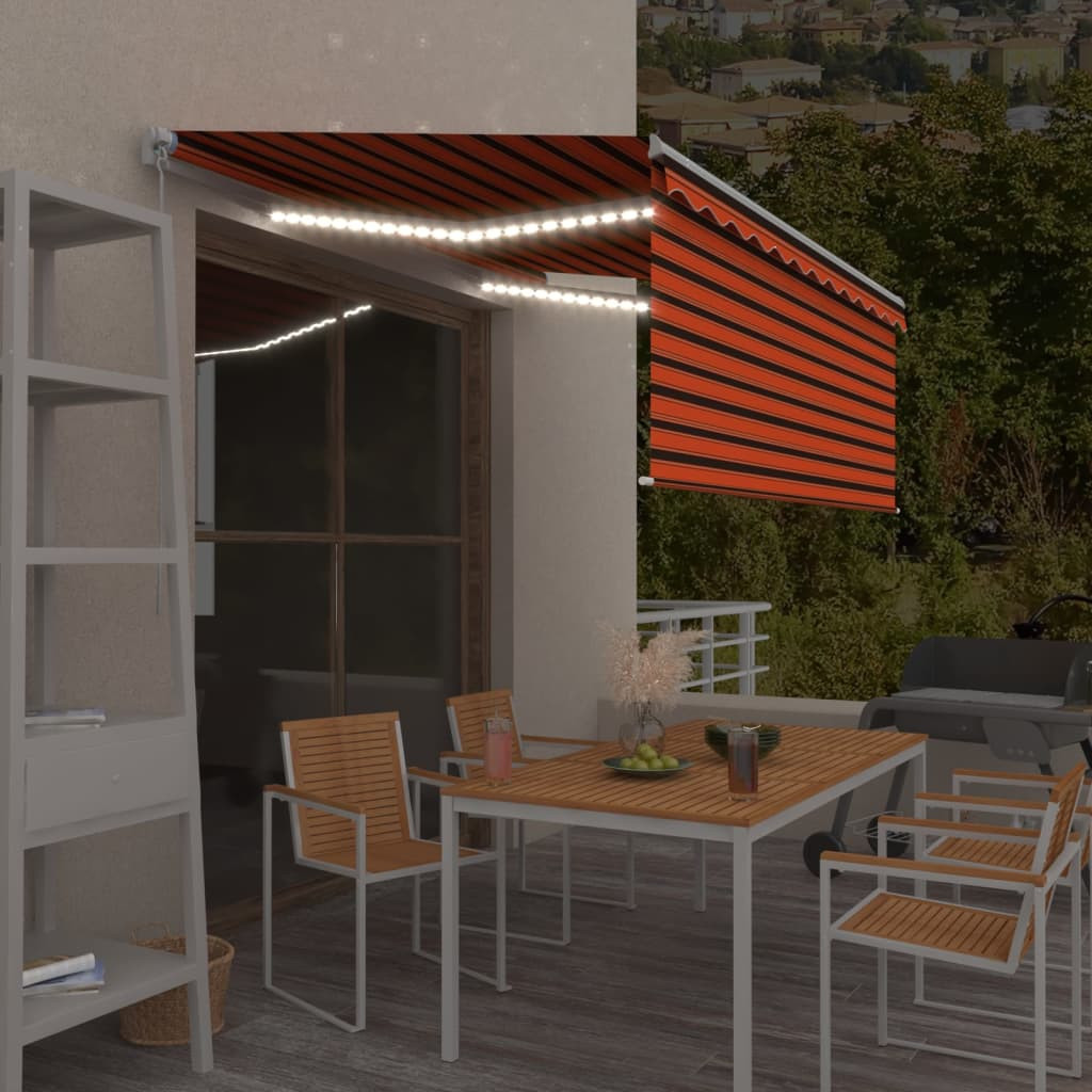 vidaXL Markise Manuell Einziehbar mit Rollo & LED 3x2,5 m Orange Braun