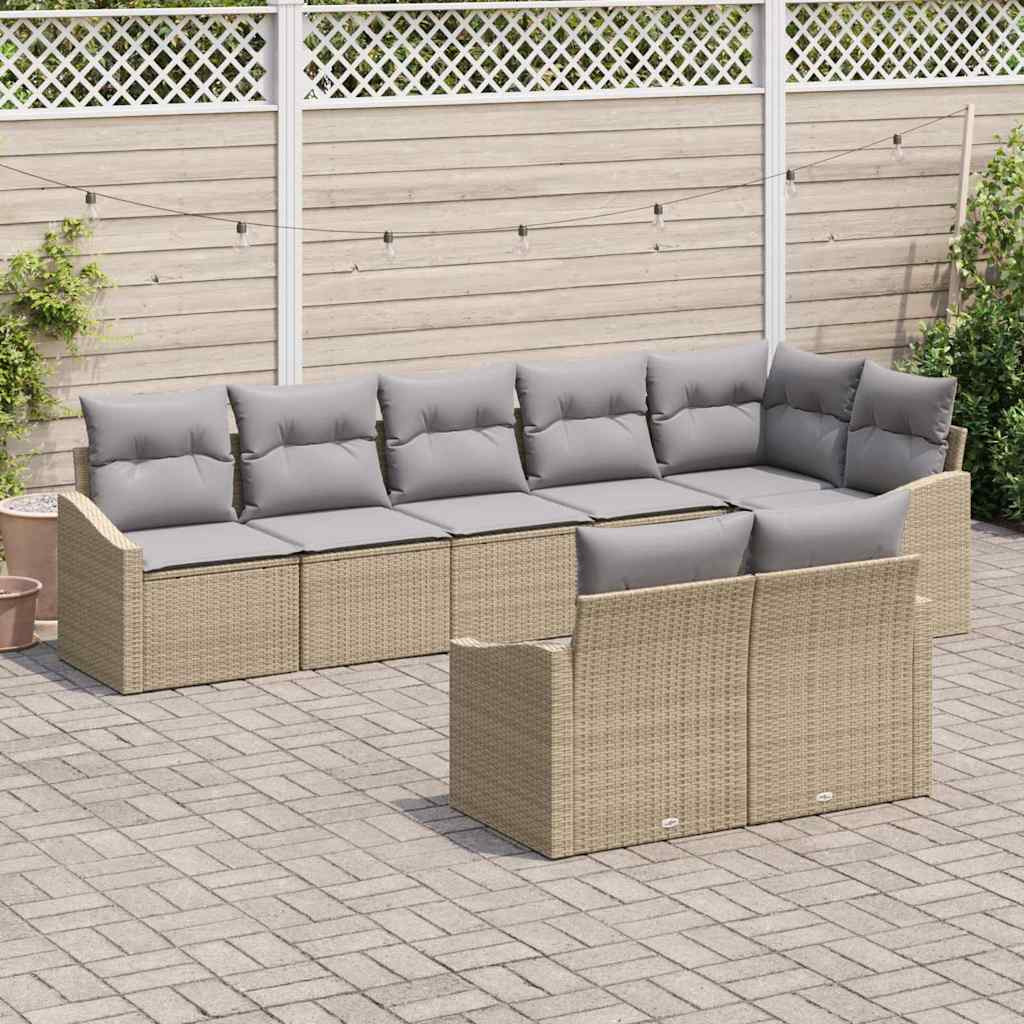 vidaXL Gartensofa-set mit Kissen 8 pcs Beige und Hellgrau Poly-Rattan