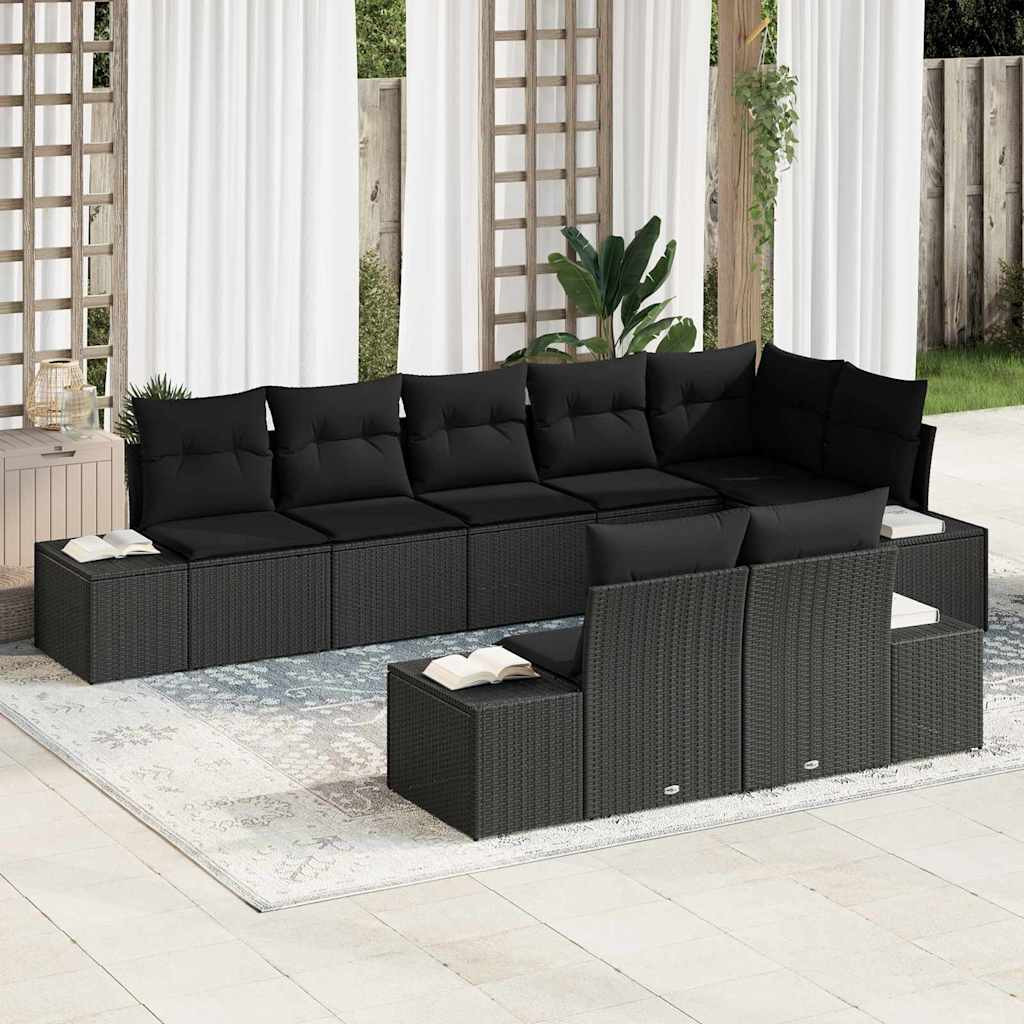 vidaXL Gartensofa-set mit Speicher 8 pcs Schwarz Poly Rattan