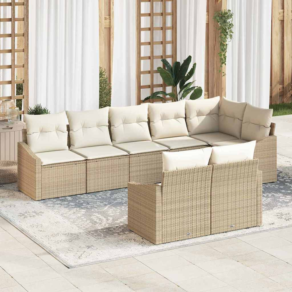 vidaXL Gartensofa-set mit Kissen 8 pcs Beige und Weiß Poly-Rattan