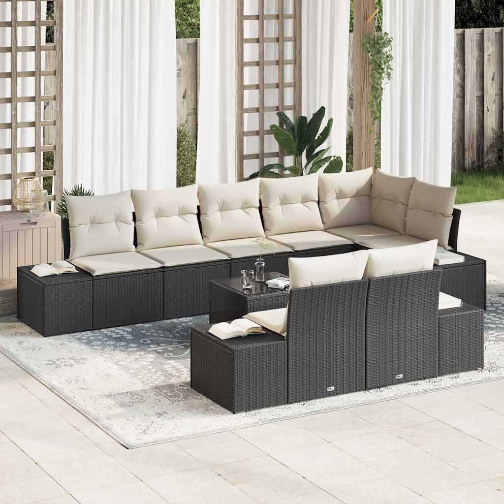 vidaXL Gartensofa-set mit Speicher Schwarz und Creme Poly Rattan