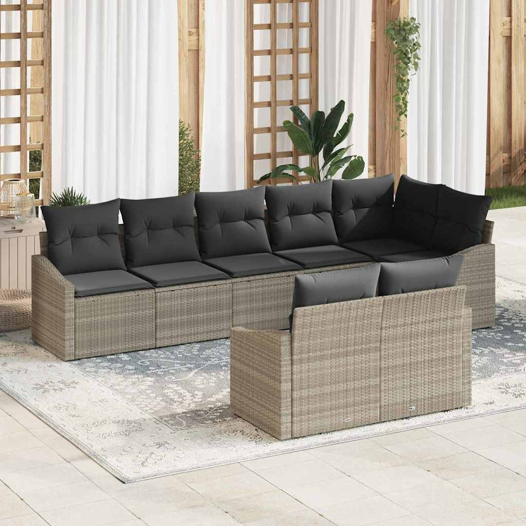 vidaXL Gartensofa-set mit Kissen 8 pcs Hellgrau Poly-Rattan