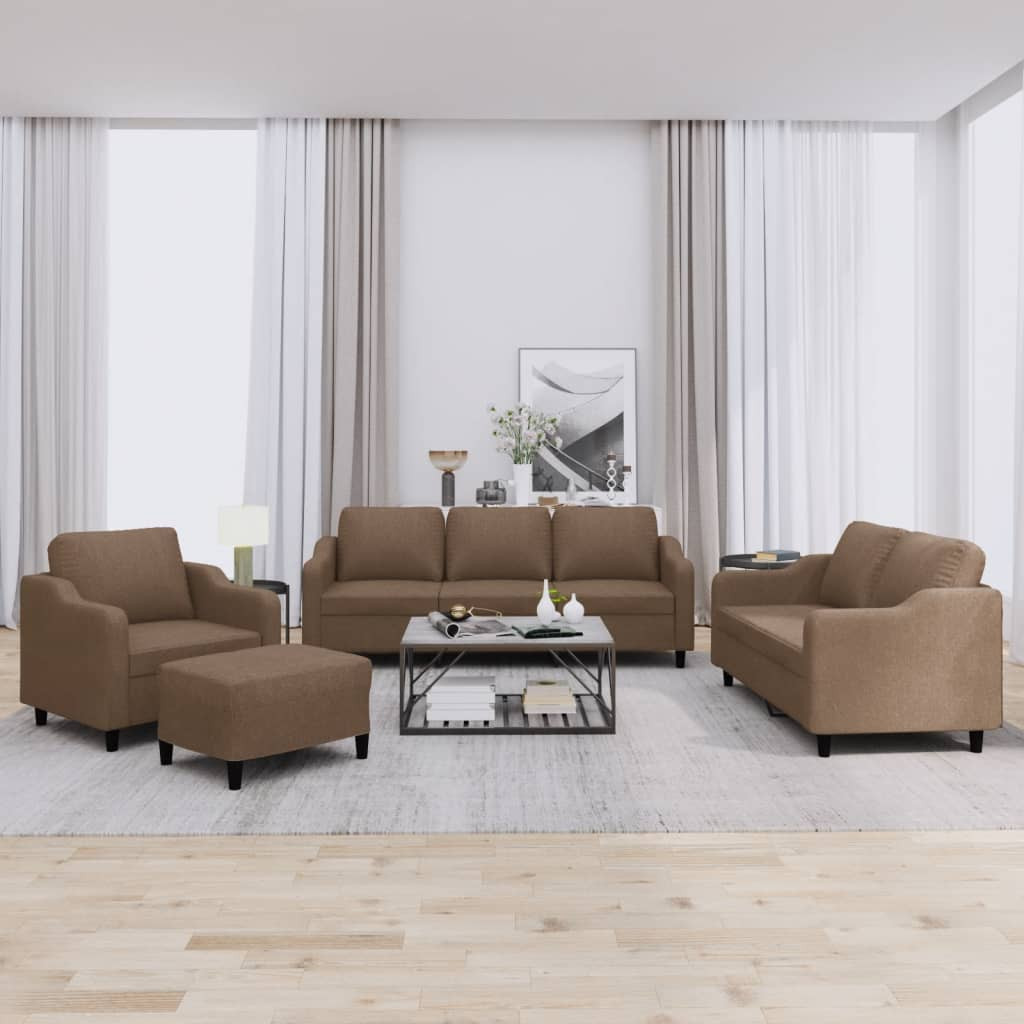 vidaXL 4-tlg. Sofagarnitur mit Kissen Braun Stoff