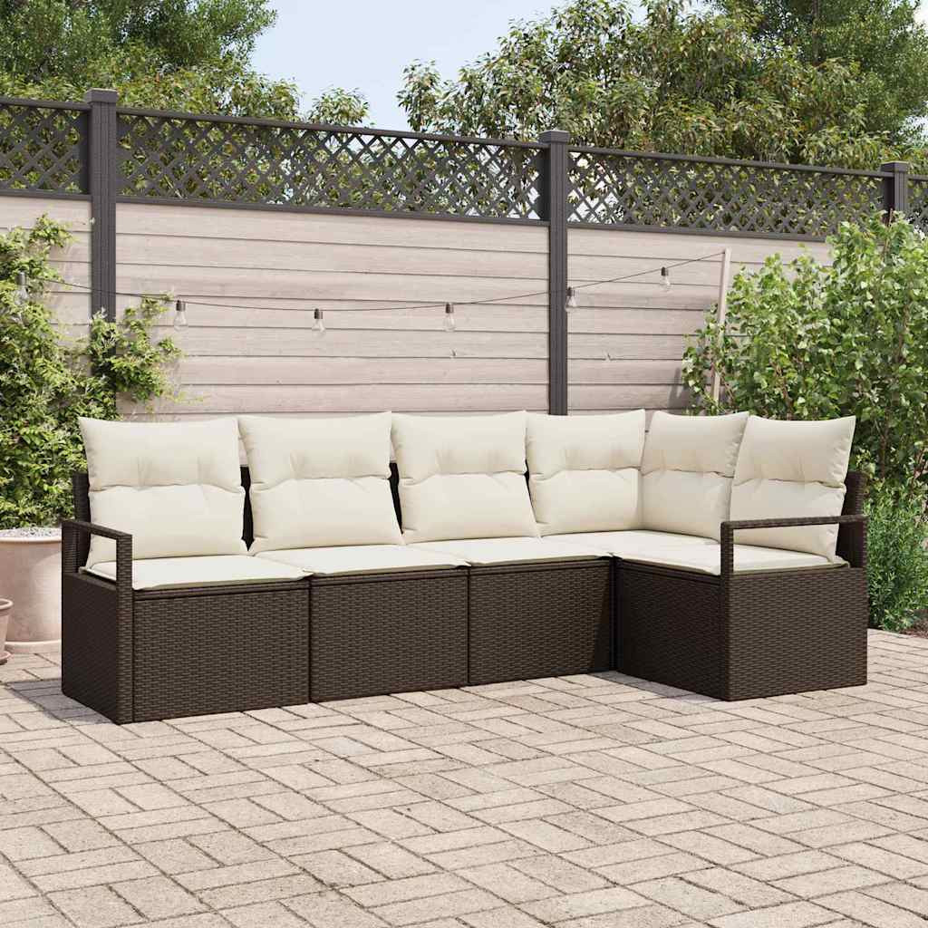 vidaXL Gartensofa-set mit Kissen 5 pcs Braun und Weiß Poly-Rattan