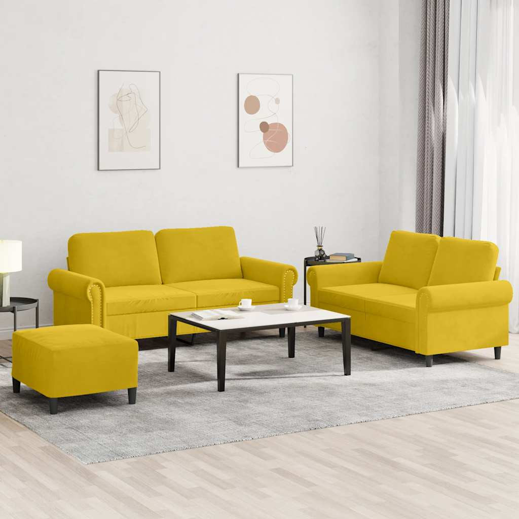 vidaXL 3-tlg. Sofagarnitur mit Kissen Gelb Samt