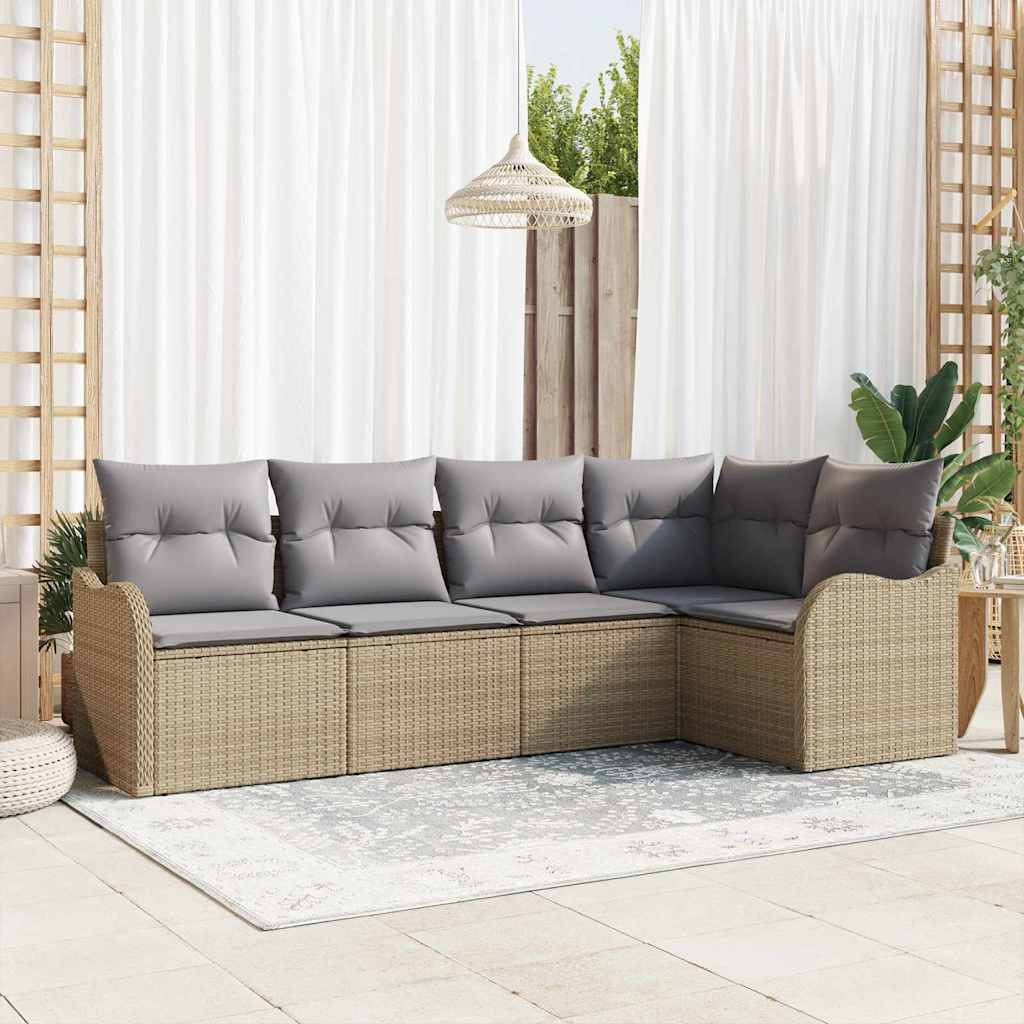 vidaXL Gartensofa-set mit Speicher 5 pcs Beige Poly-Rattan