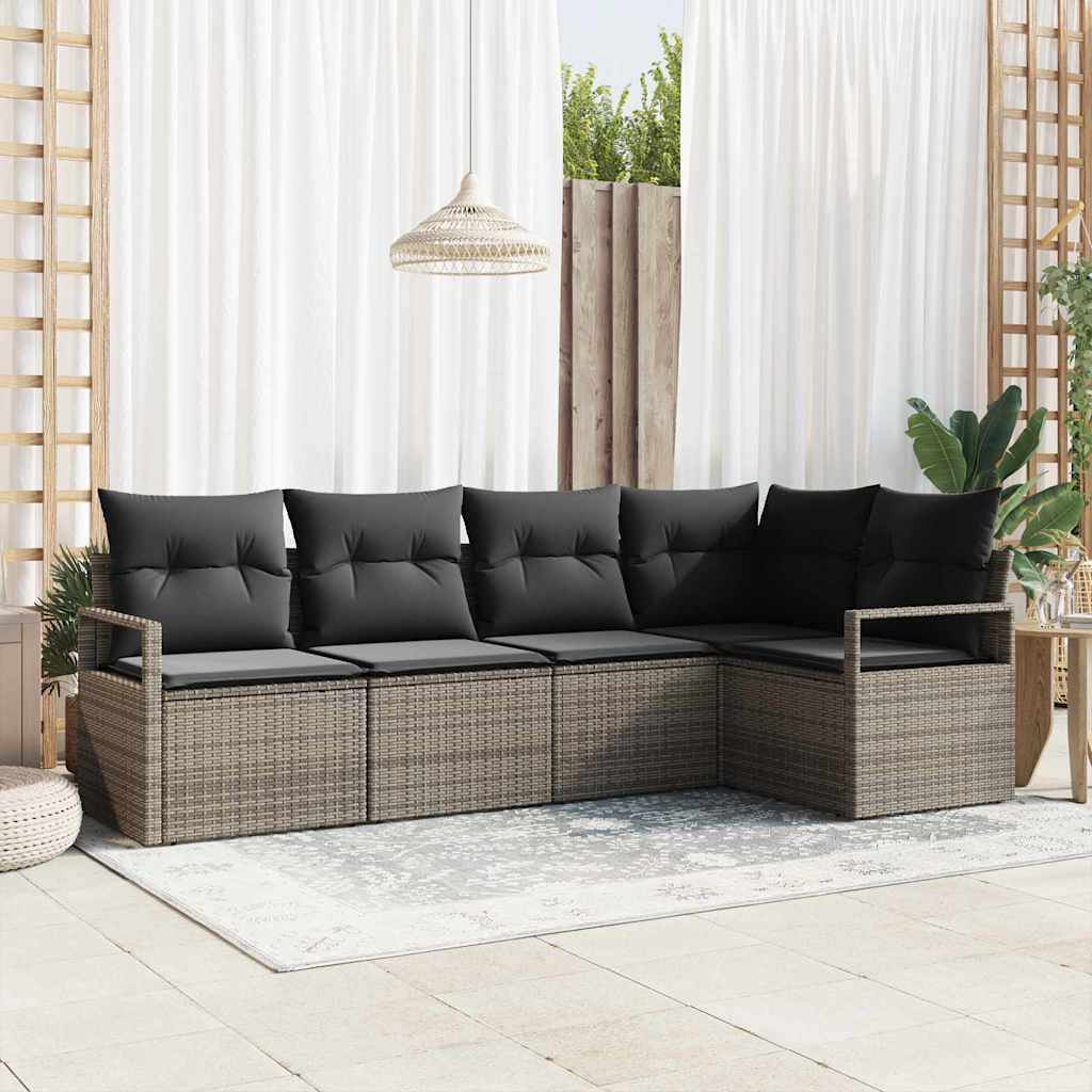 vidaXL Gartensofa-set mit Kissen mit Speicher 5 pcs Grau Poly-Rattan