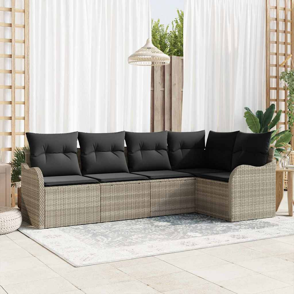 vidaXL Gartensofa-set mit Speicher 5 pcs Hellgrau Poly-Rattan