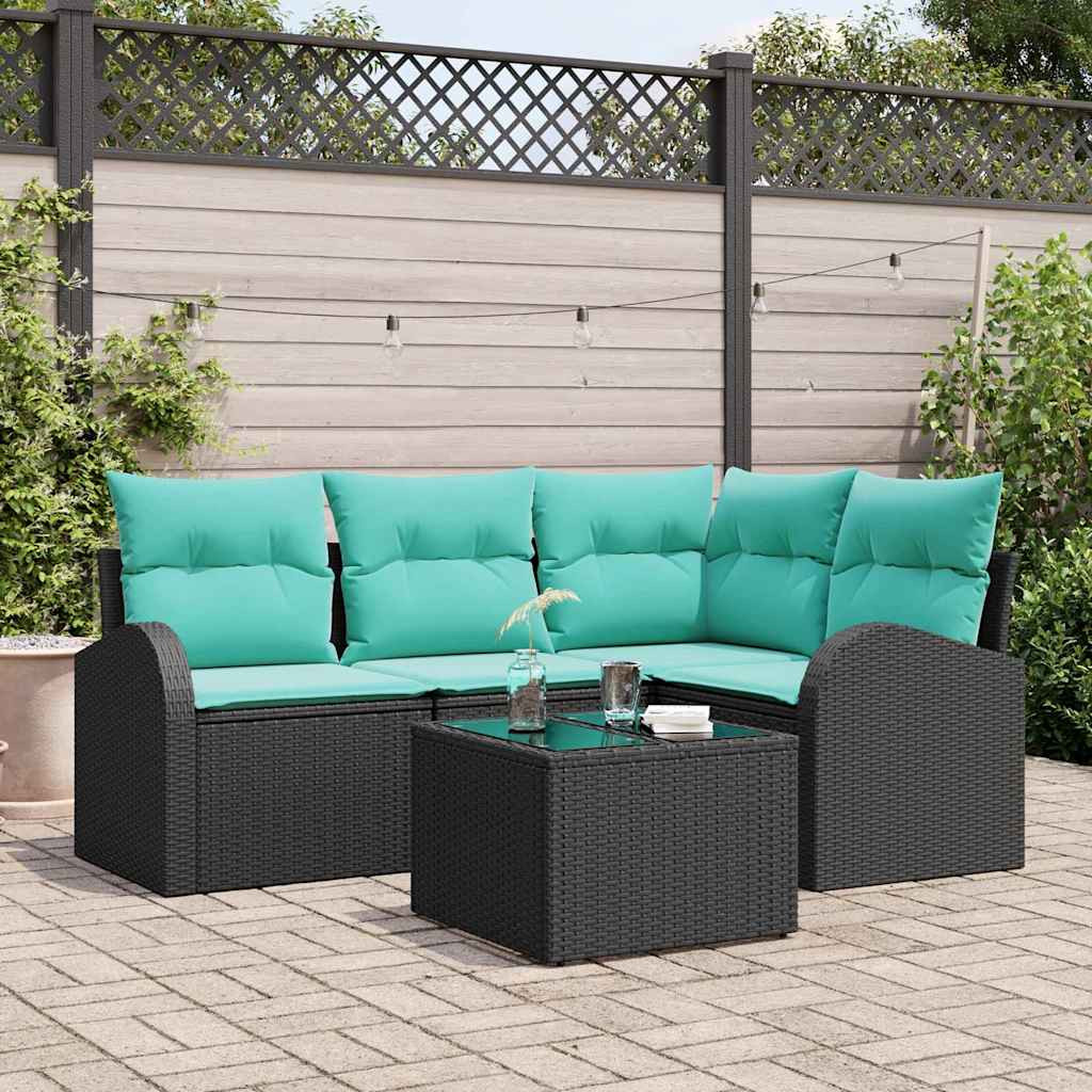 vidaXL Gartensofa-set mit Kissen 5 pcs Schwarz und Türkis Poly-Rattan