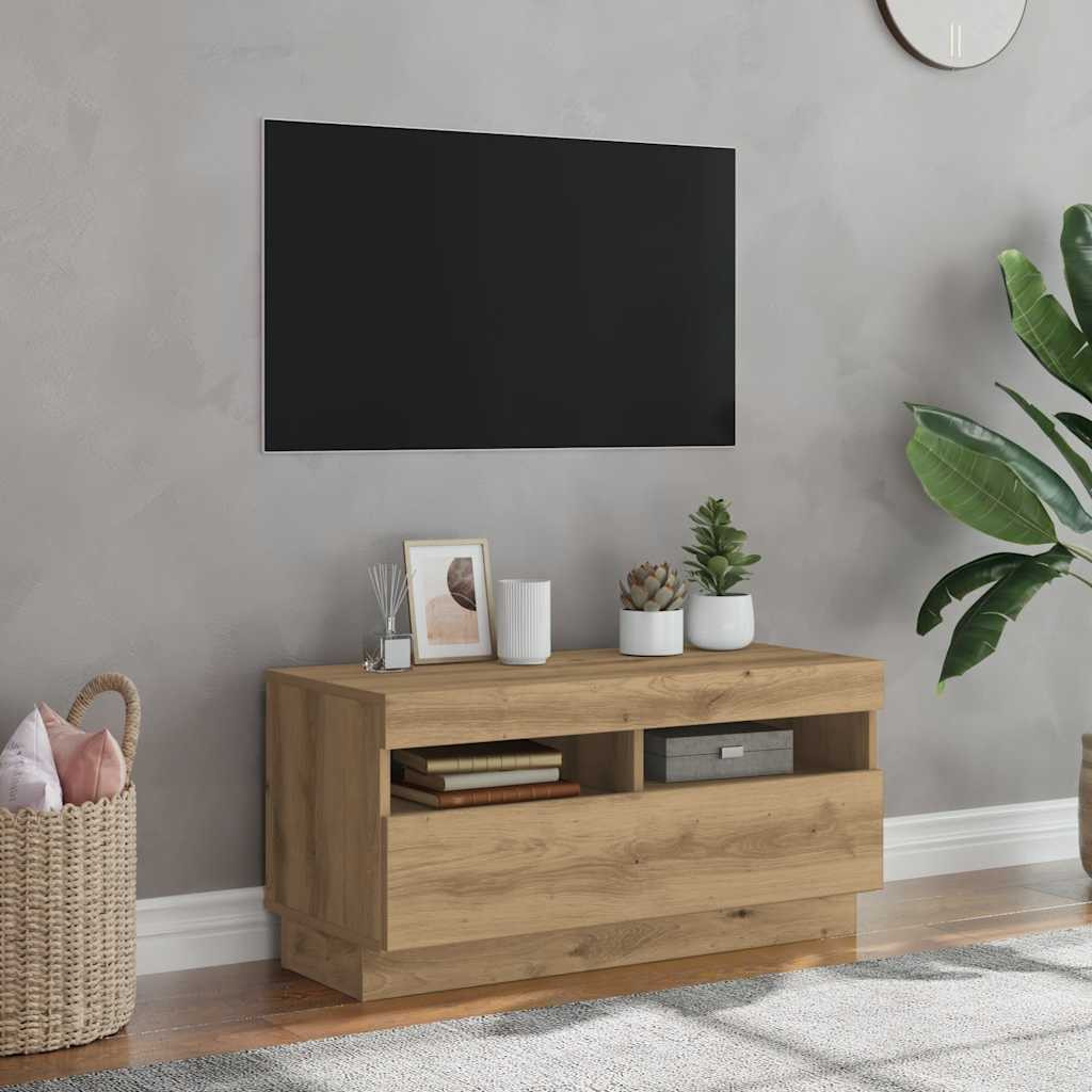 vidaXL TV-Schrank mit LED-Leuchten Artisan-Eiche 80x35x40 cm