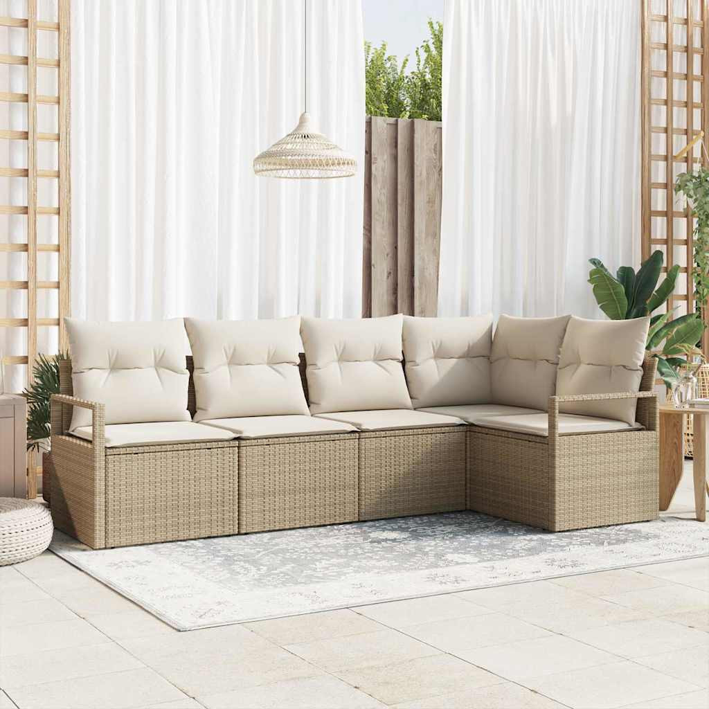 vidaXL Gartensofa-set mit Kissen 5 pcs Beige und Weiß Poly-Rattan