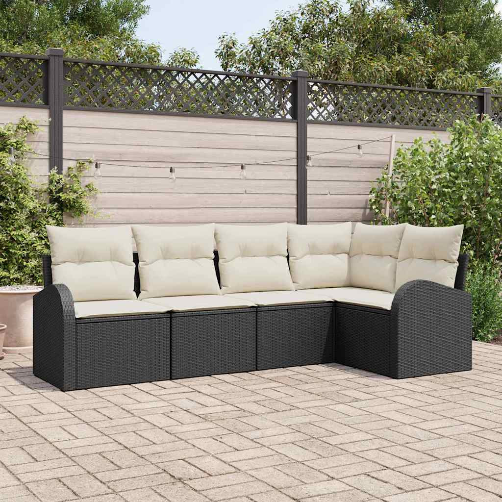 vidaXL Gartensofa-set mit Kissen 5 pcs Schwarz und Weiß Poly-Rattan