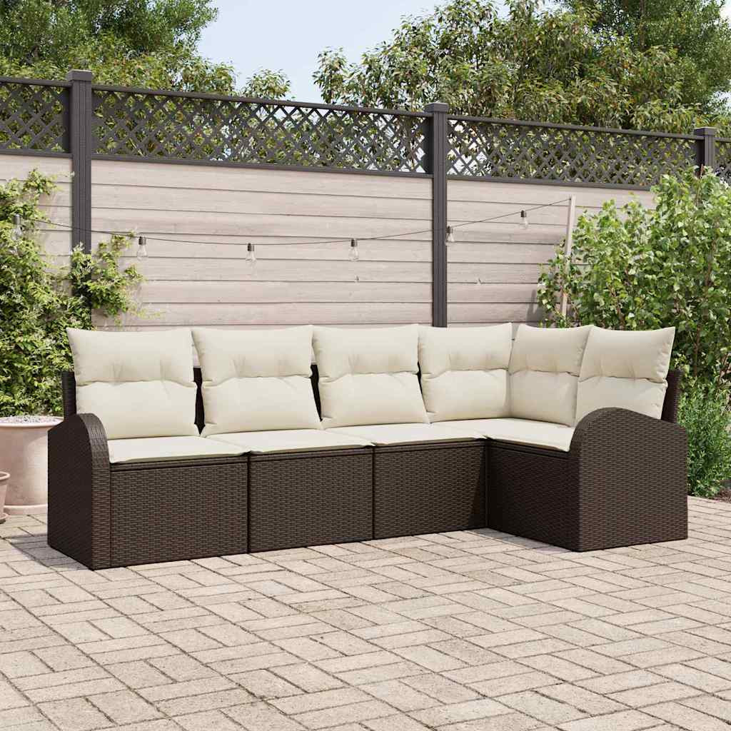 vidaXL Gartensofa-set mit Kissen 5 pcs Braun und Weiß Poly-Rattan