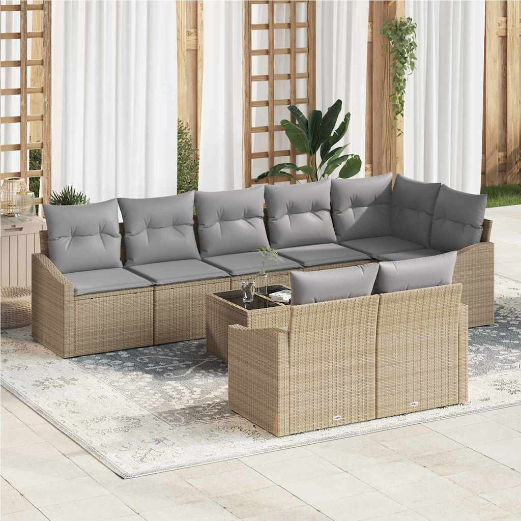 vidaXL Gartensofa-set mit Kissen 9 pcs Beige und Hellgrau Poly-Rattan