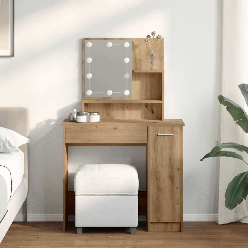 vidaXL Schminktisch mit LED-Leuchten Artisan-Eiche 86,5x35x136 cm